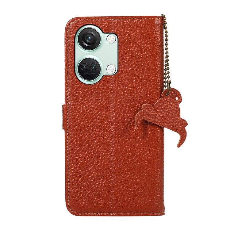 Wallet Case for OnePlus Ace 2V / Nord 3 5G , RFID Blocking Genuine Cow Leather Stand Phone Cover - Brown