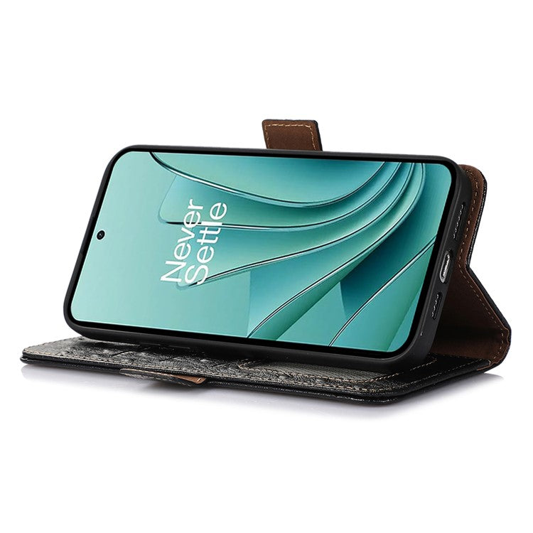 Wallet Case for OnePlus Ace 2V / Nord 3 5G , RFID Blocking Stand Genuine Cow Leather Phone Cover - Black