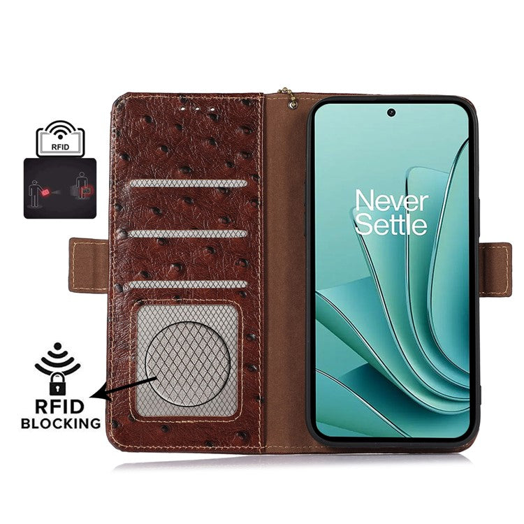 Wallet Case for OnePlus Ace 2V / Nord 3 5G , RFID Blocking Stand Genuine Cow Leather Phone Cover - Coffee