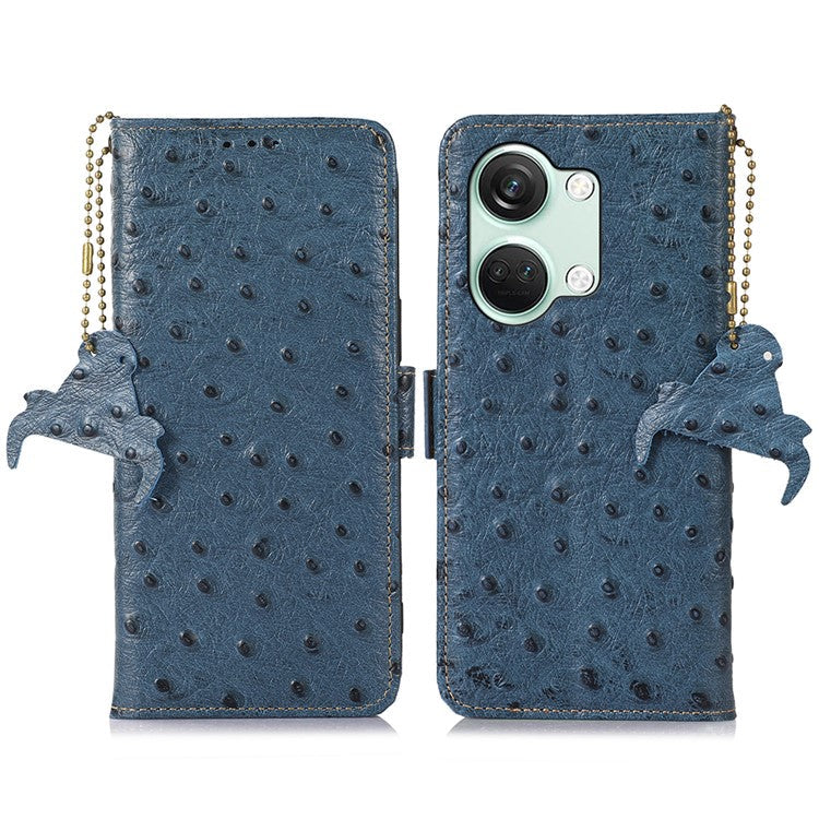 Wallet Case for OnePlus Ace 2V / Nord 3 5G , RFID Blocking Stand Genuine Cow Leather Phone Cover - Blue