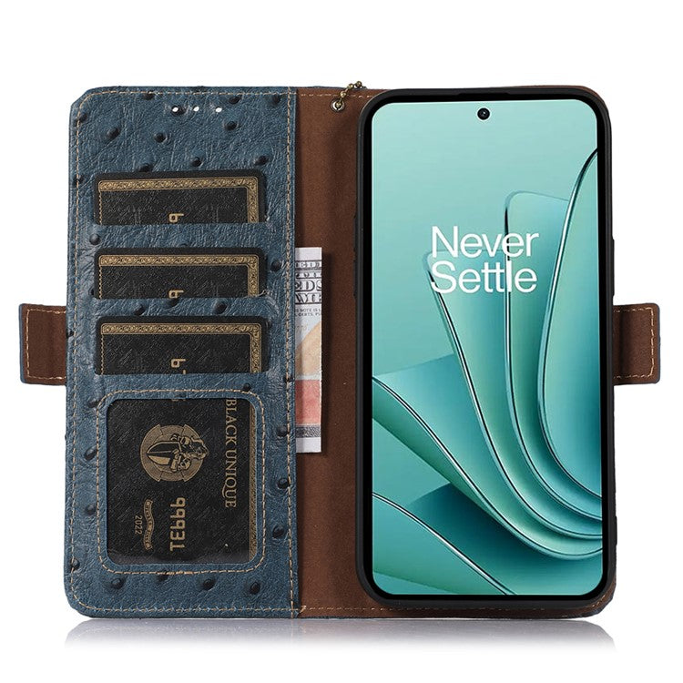 Wallet Case for OnePlus Ace 2V / Nord 3 5G , RFID Blocking Stand Genuine Cow Leather Phone Cover - Blue