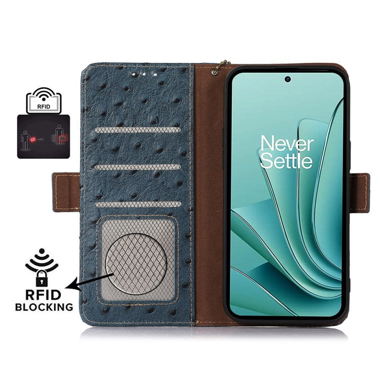 Wallet Case for OnePlus Ace 2V / Nord 3 5G , RFID Blocking Stand Genuine Cow Leather Phone Cover - Blue