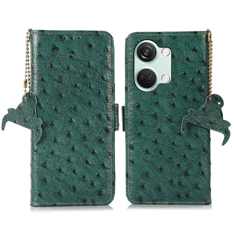 Wallet Case for OnePlus Ace 2V / Nord 3 5G , RFID Blocking Stand Genuine Cow Leather Phone Cover - Green