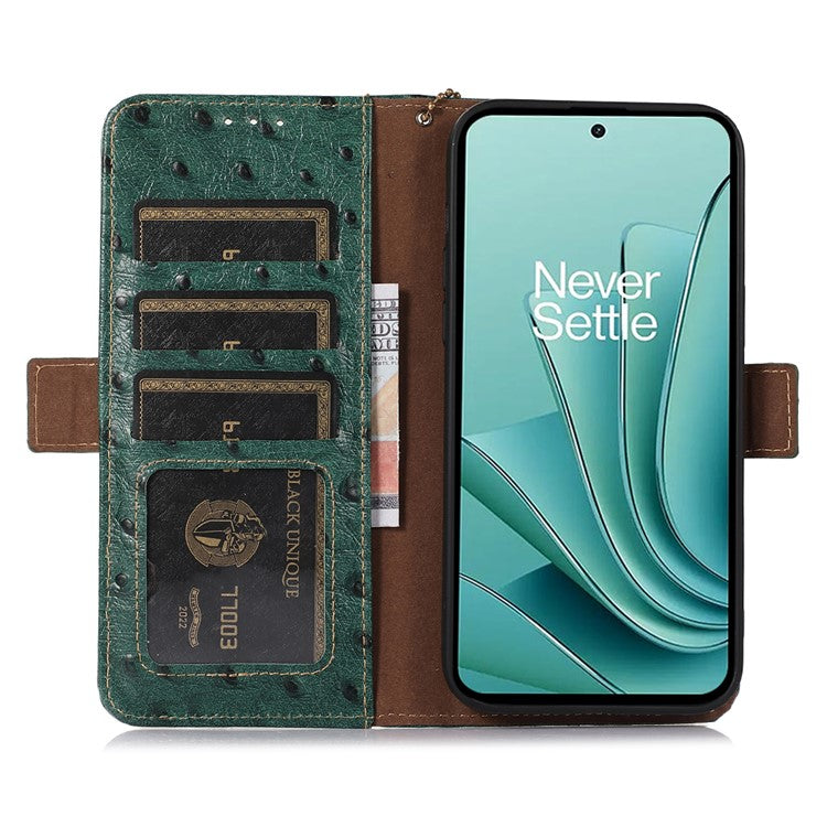 Wallet Case for OnePlus Ace 2V / Nord 3 5G , RFID Blocking Stand Genuine Cow Leather Phone Cover - Green