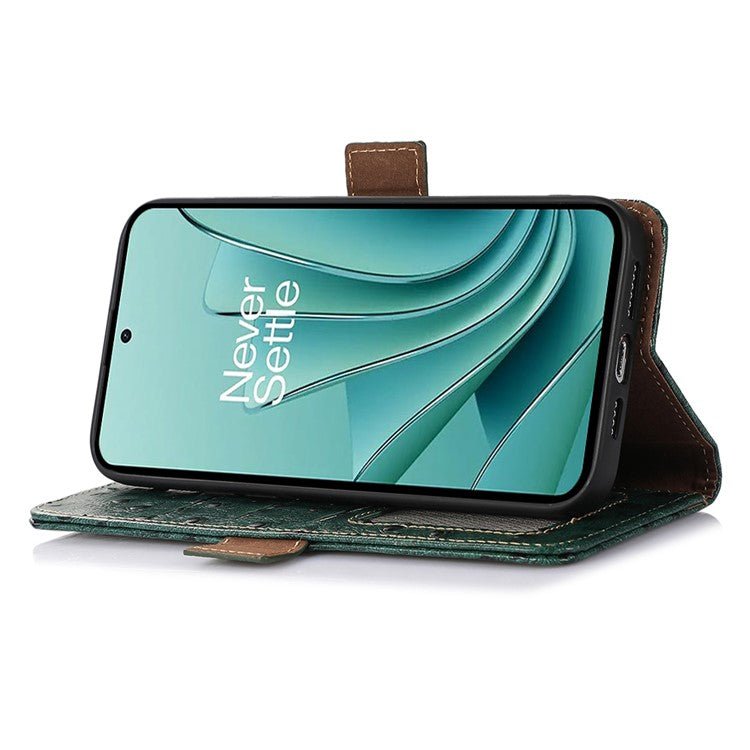 Wallet Case for OnePlus Ace 2V / Nord 3 5G , RFID Blocking Stand Genuine Cow Leather Phone Cover - Green