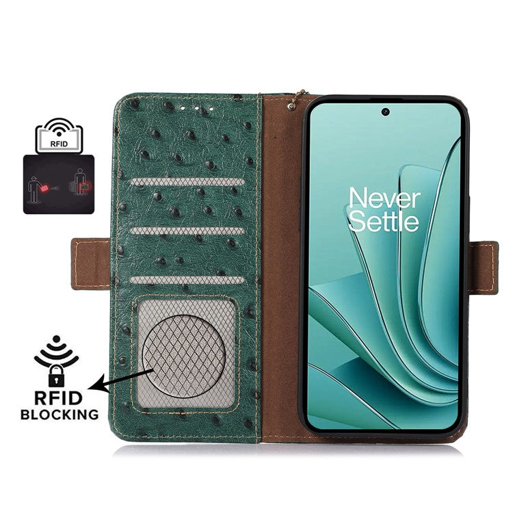 Wallet Case for OnePlus Ace 2V / Nord 3 5G , RFID Blocking Stand Genuine Cow Leather Phone Cover - Green