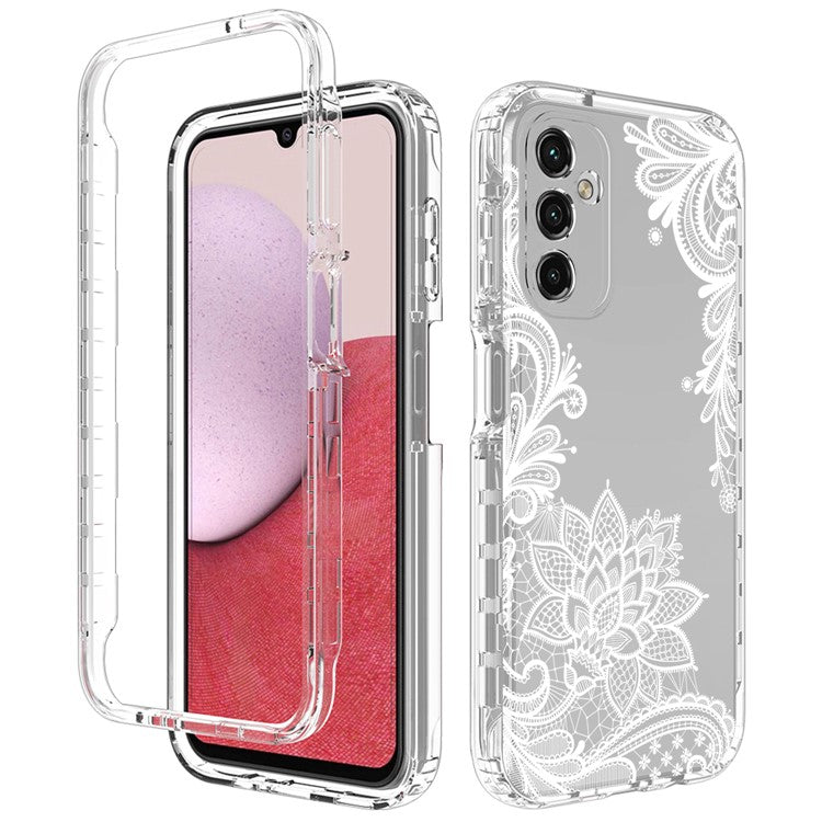For Samsung Galaxy A14 5G / 4G Pattern Printing Phone Case Transparent PC Frame + TPU Cover - Mandala Flower