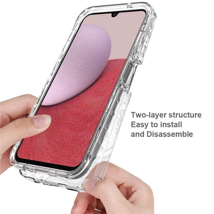 For Samsung Galaxy A14 5G / 4G Pattern Printing Phone Case Transparent PC Frame + TPU Cover - Mandala Flower