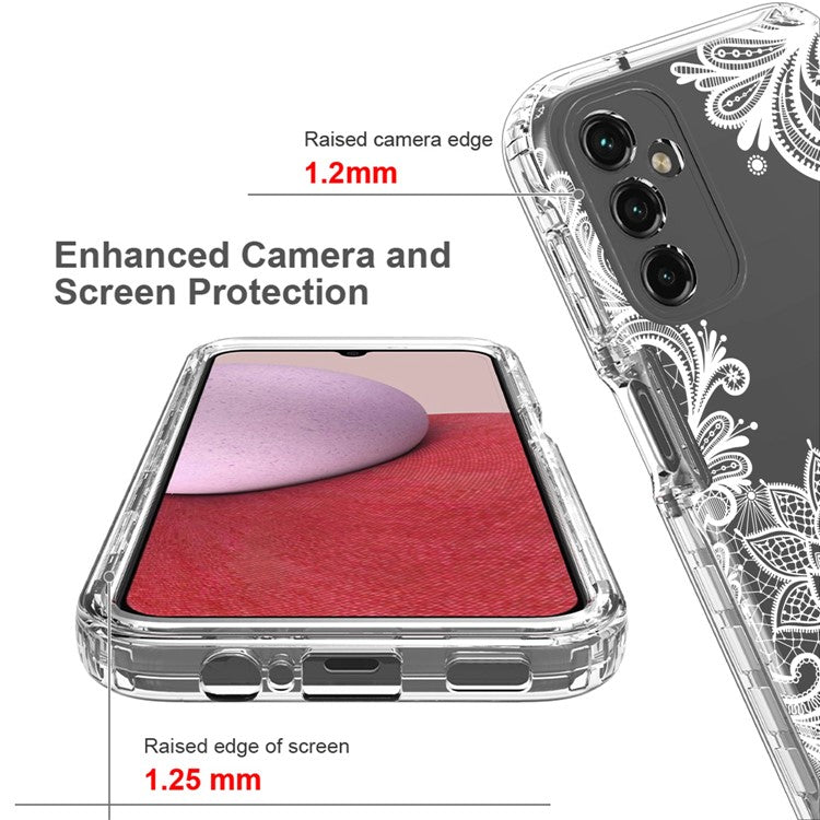 For Samsung Galaxy A14 5G / 4G Pattern Printing Phone Case Transparent PC Frame + TPU Cover - Mandala Flower