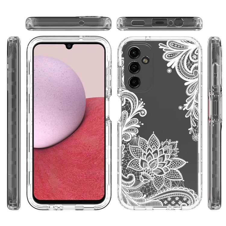 For Samsung Galaxy A14 5G / 4G Pattern Printing Phone Case Transparent PC Frame + TPU Cover - Mandala Flower