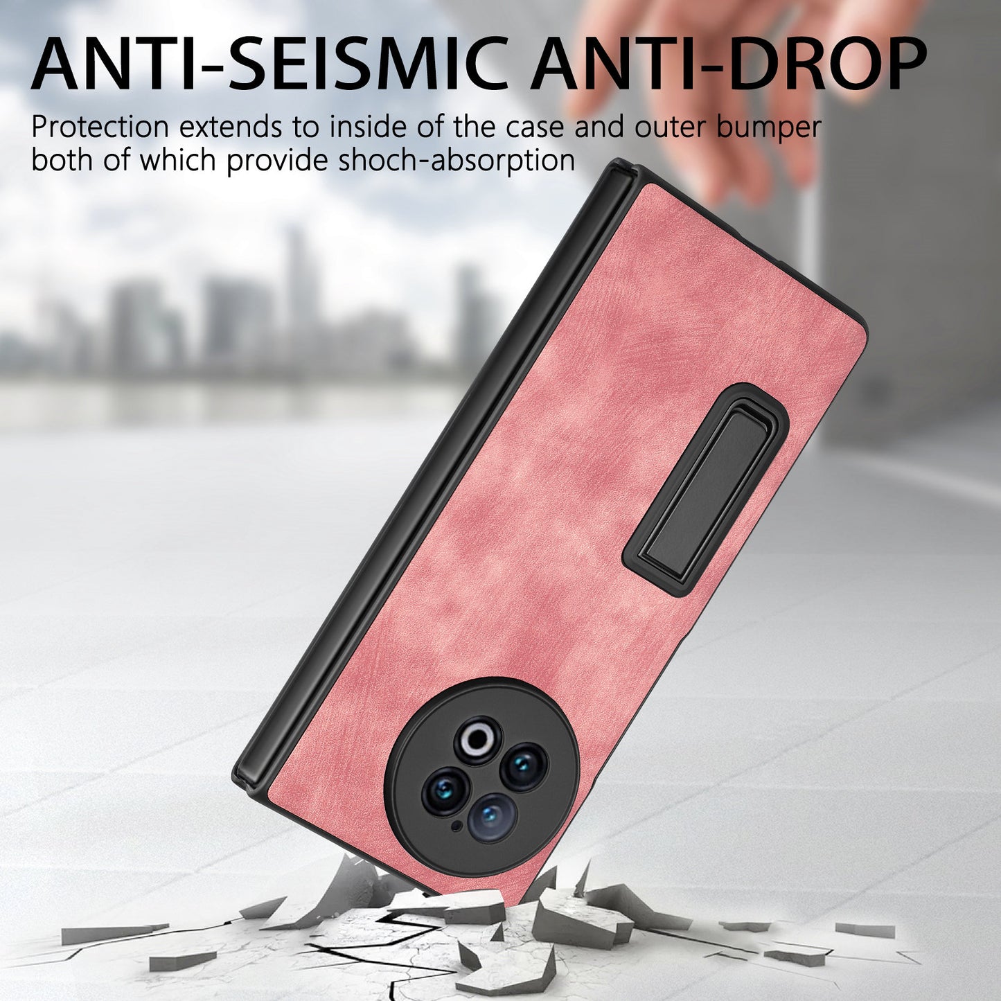 For vivo X Fold2 Kickstand Phone Case Vintage PU Leather+PC Cover with Tempered Glass Film - Pink