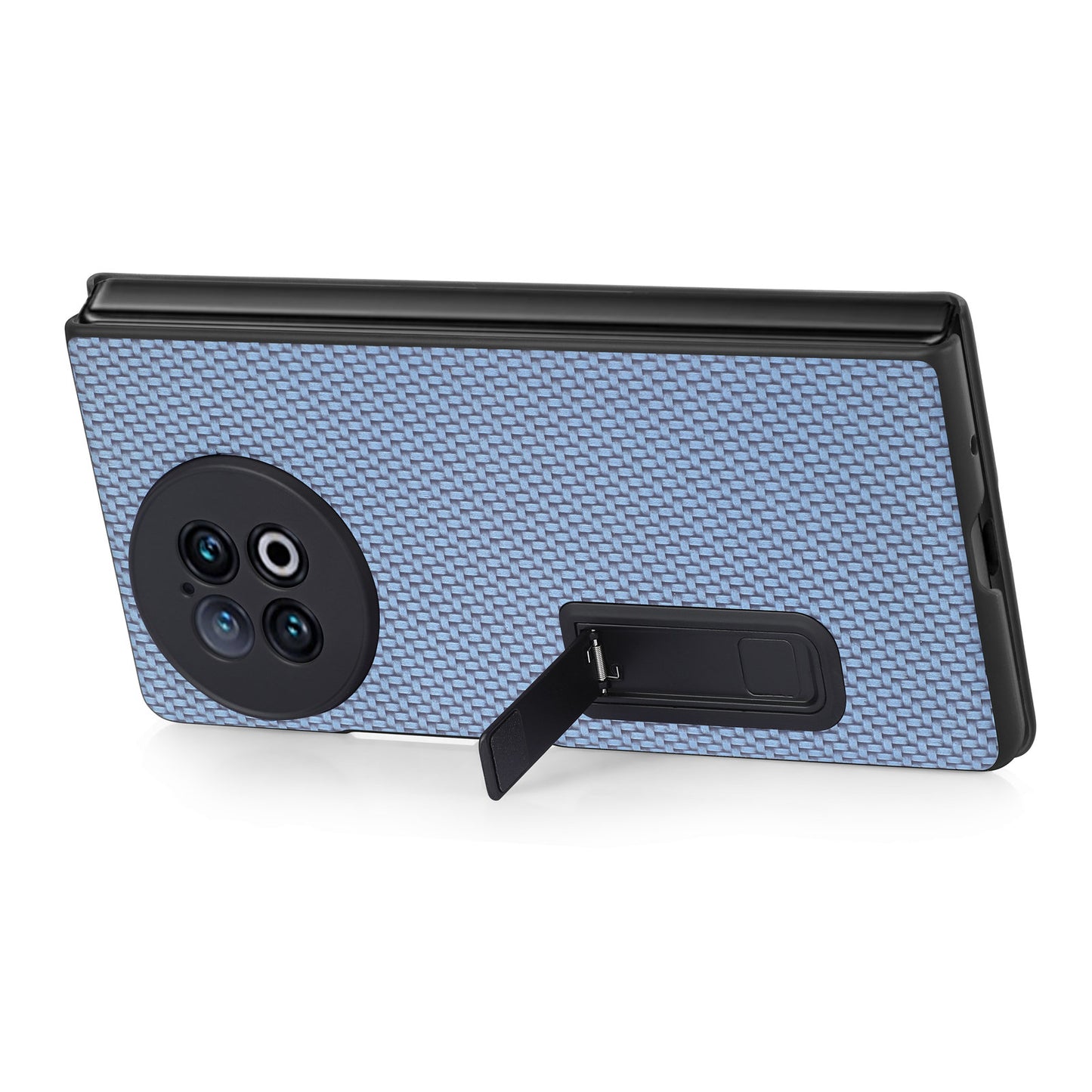 For vivo X Fold2 PU Leather+PC Protective Case Kickstand Carbon Fiber Texture Phone Cover with Tempered Glass Film - Dark Blue