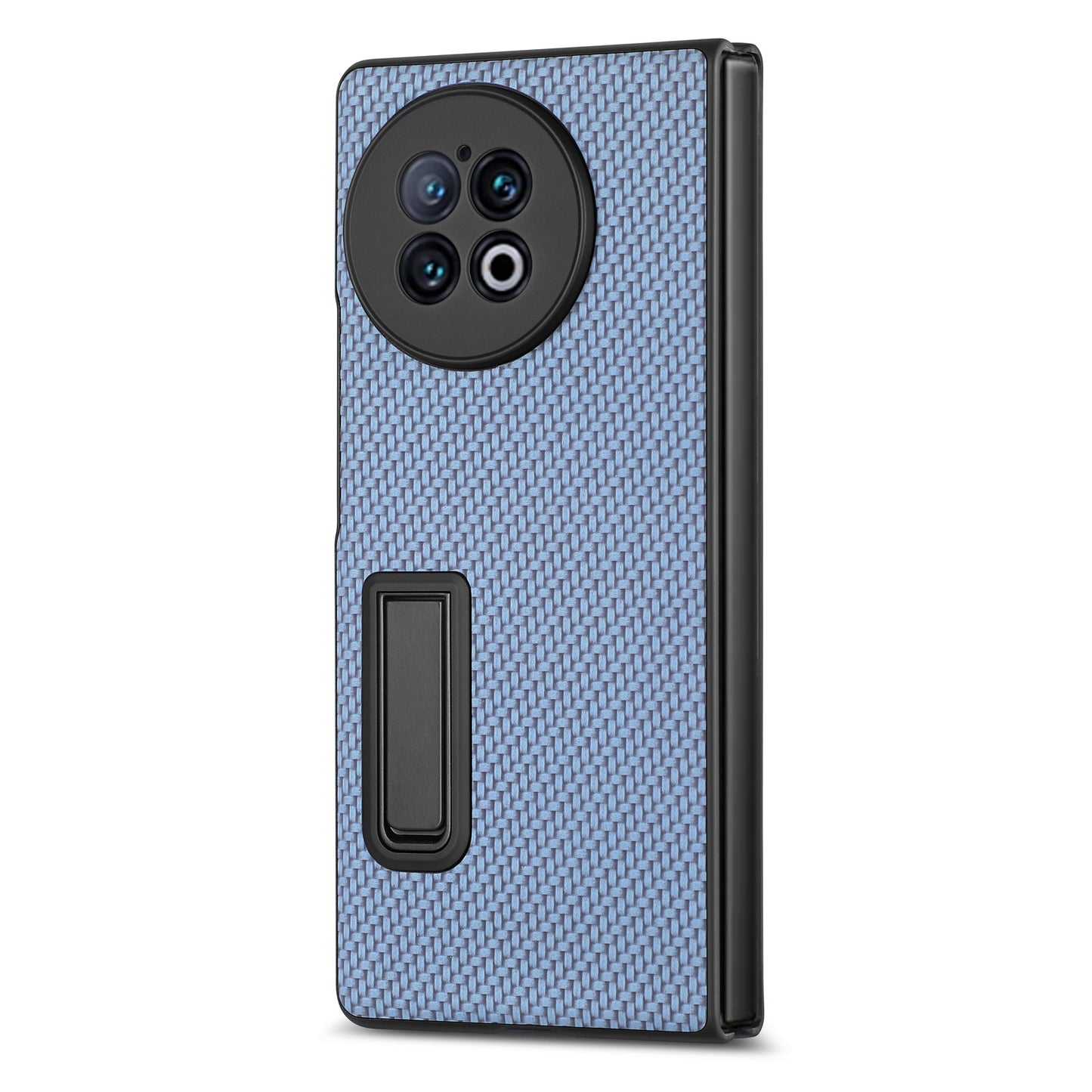 For vivo X Fold2 PU Leather+PC Protective Case Kickstand Carbon Fiber Texture Phone Cover with Tempered Glass Film - Dark Blue