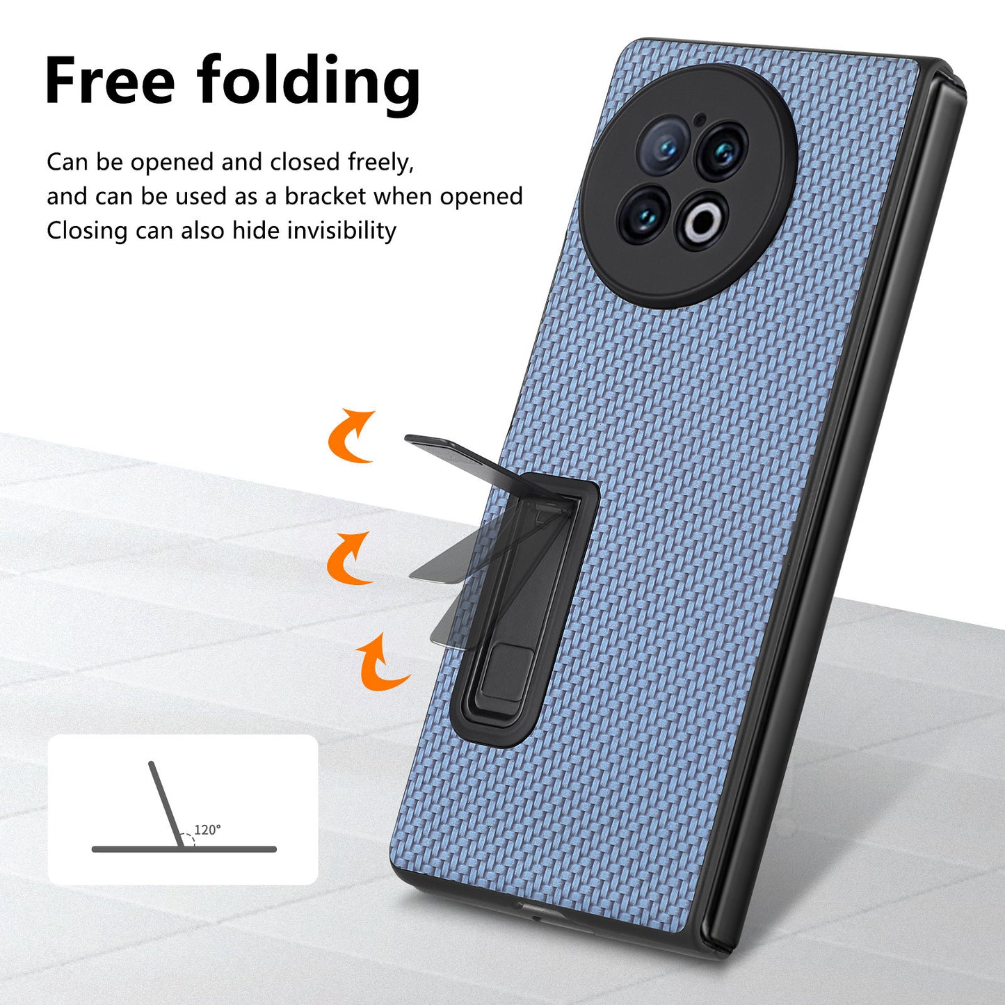 For vivo X Fold2 PU Leather+PC Protective Case Kickstand Carbon Fiber Texture Phone Cover with Tempered Glass Film - Dark Blue