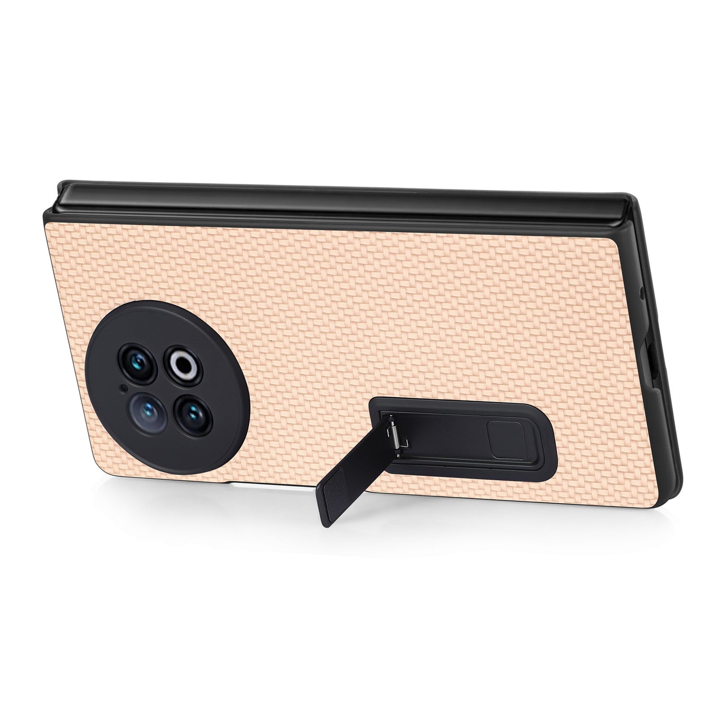 For vivo X Fold2 PU Leather+PC Protective Case Kickstand Carbon Fiber Texture Phone Cover with Tempered Glass Film - Khaki