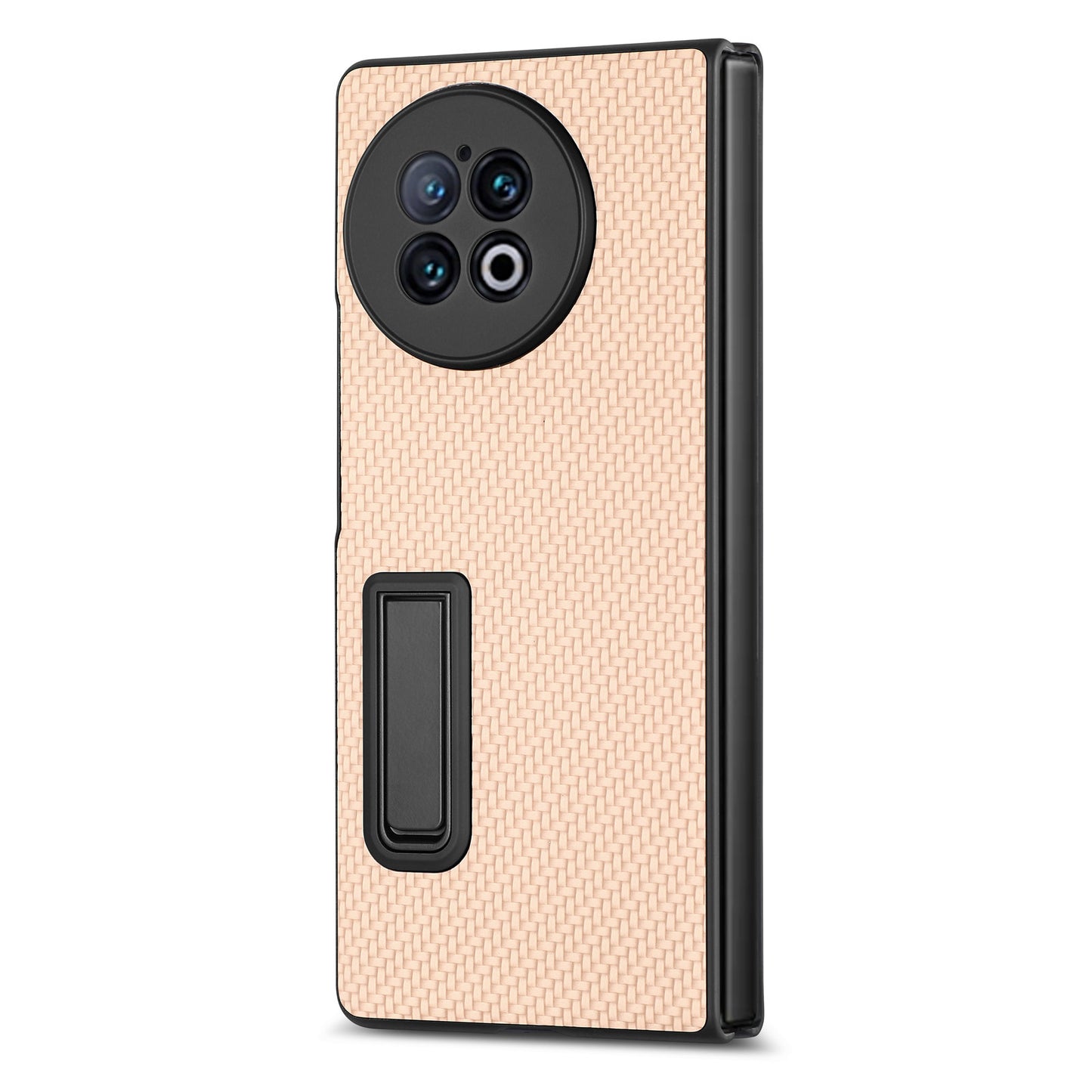 For vivo X Fold2 PU Leather+PC Protective Case Kickstand Carbon Fiber Texture Phone Cover with Tempered Glass Film - Khaki