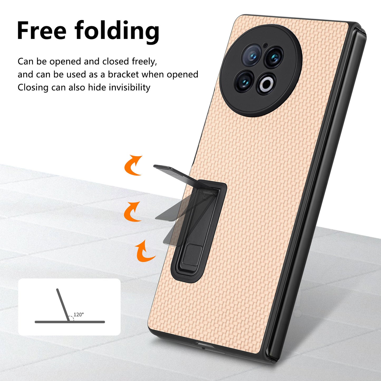 For vivo X Fold2 PU Leather+PC Protective Case Kickstand Carbon Fiber Texture Phone Cover with Tempered Glass Film - Khaki