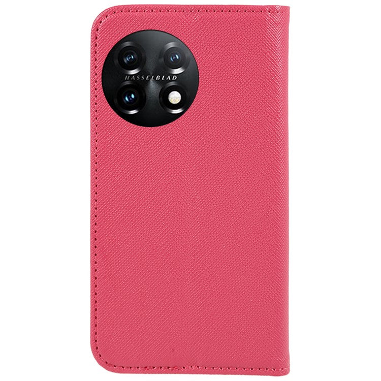 Stand Wallet Shell for OnePlus 11 5G Shockproof Phone Cover Cross Texture PU Leather Case - Pink