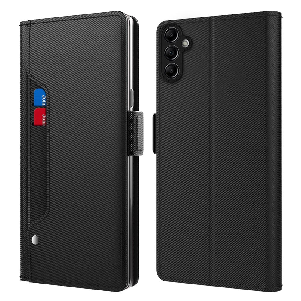 For Samsung Galaxy M54 5G / F54 5G Anti-scratch PU Leather Stand Case Mirror Design Card Holder Phone Cover - Black