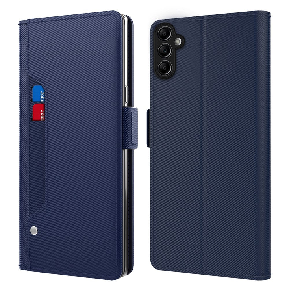 For Samsung Galaxy M54 5G / F54 5G Anti-scratch PU Leather Stand Case Mirror Design Card Holder Phone Cover - Blue