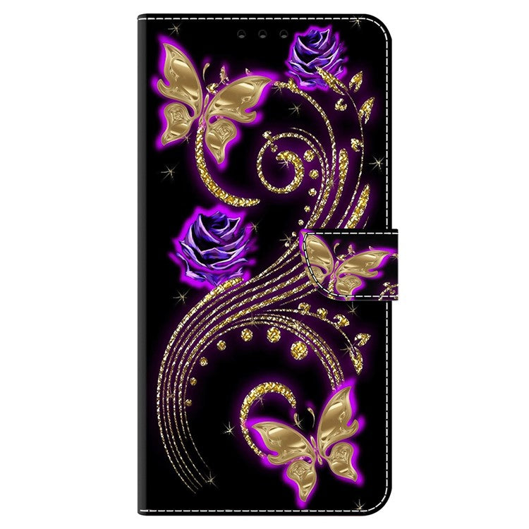 Wallet Case for Samsung Galaxy A54 5G , PU Leather 3D Pattern Printed Stand Protective Phone Cover - Purple Flowers / Butterflies