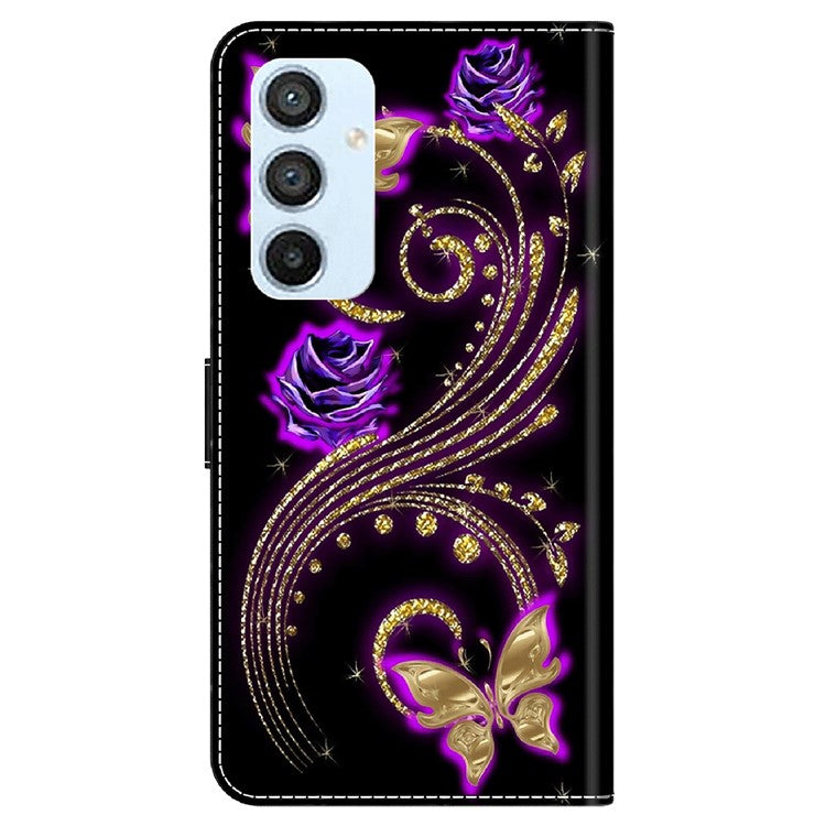 Wallet Case for Samsung Galaxy A54 5G , PU Leather 3D Pattern Printed Stand Protective Phone Cover - Purple Flowers / Butterflies