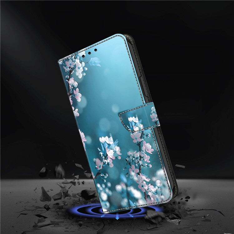 For Samsung Galaxy A14 4G / 5G Leather Wallet Case Stand 3D Pattern Printing Protective Phone Cover - Plum Blossoms