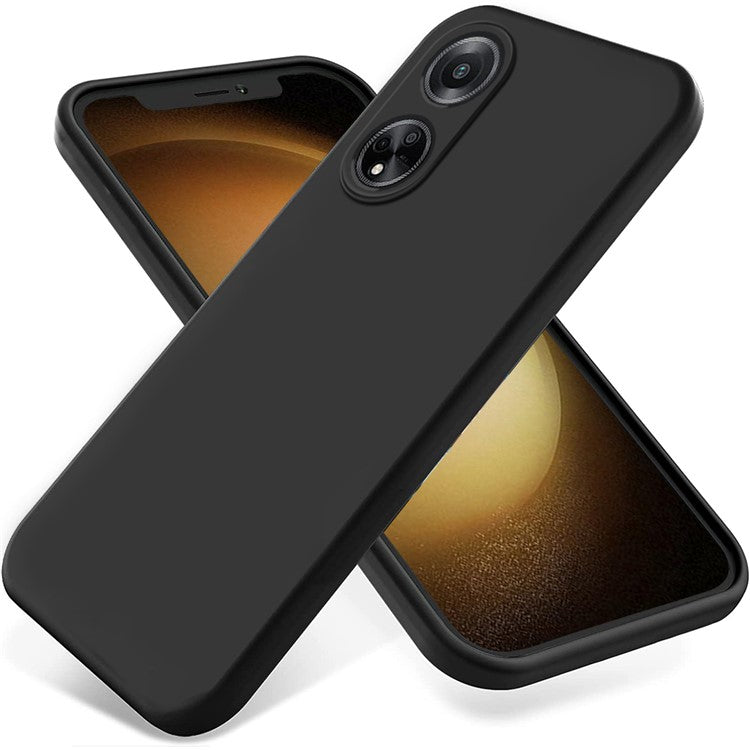 Phone Protection Case for Oppo A98 5G / A1 5G / F23 5G , Soft Lining Liquid Silicone Phone Cover with Strap - Black