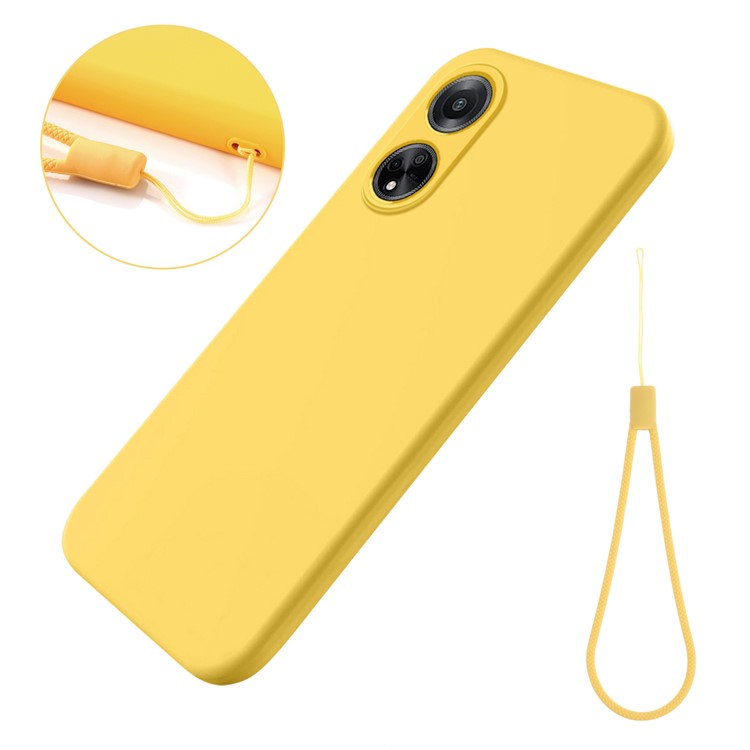 Phone Protection Case for Oppo A98 5G / A1 5G / F23 5G , Soft Lining Liquid Silicone Phone Cover with Strap - Yellow