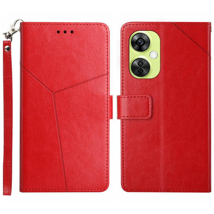 HT01 Phone Case for OnePlus Nord CE3 5G / CE 3 Lite 5G / Nord N30 5G , Y-shaped Line Imprinting PU Leather Wallet Stand Anti-drop Cover - Red