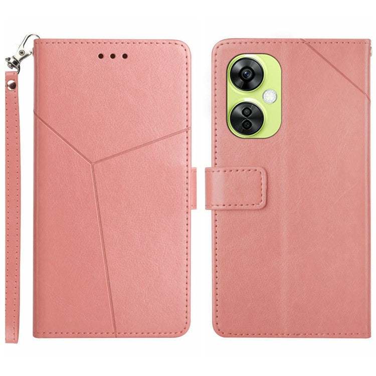 HT01 Phone Case for OnePlus Nord CE3 5G / CE 3 Lite 5G / Nord N30 5G , Y-shaped Line Imprinting PU Leather Wallet Stand Anti-drop Cover - Pink