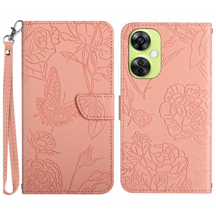 HT03 For OnePlus Nord CE3 5G / Nord CE 3 Lite 5G / Nord N30 5G Wallet PU Leather Case Phone Stand Cover with Wrist Strap - Pink