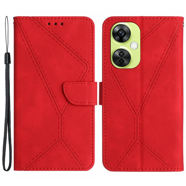HT05 For OnePlus Nord CE3 5G / CE 3 Lite 5G / Nord N30 5G PU Leather Cover Skin-touch Flip Stand Wallet Imprinted Line Phone Case - Red