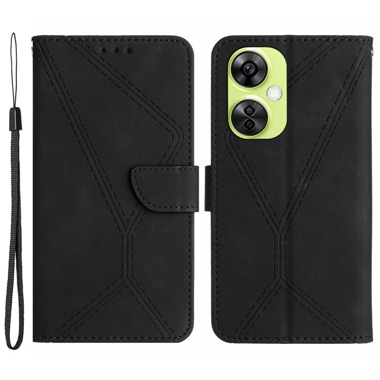 HT05 For OnePlus Nord CE3 5G / CE 3 Lite 5G / Nord N30 5G PU Leather Cover Skin-touch Flip Stand Wallet Imprinted Line Phone Case - Black