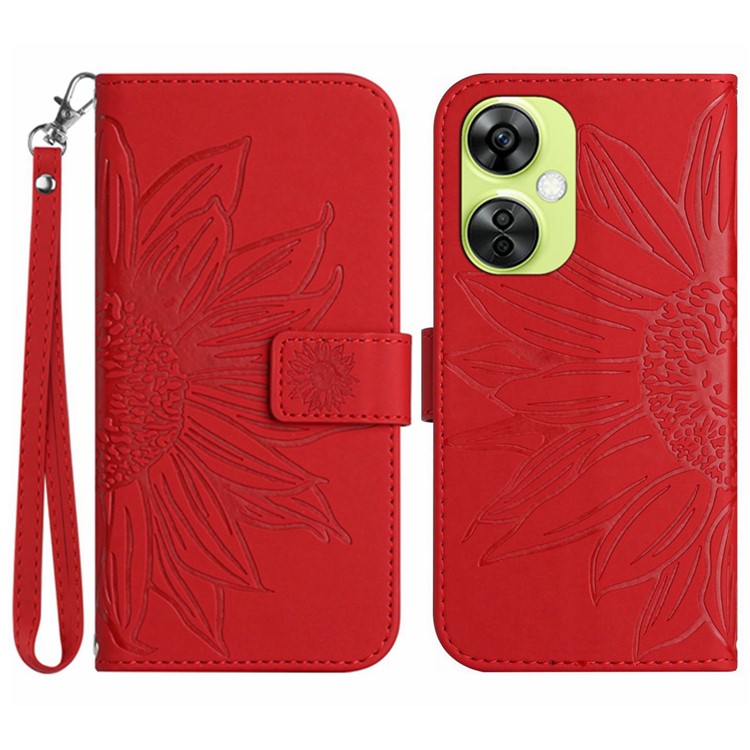 HT04 For OnePlus Nord CE3 5G / Nord CE 3 Lite 5G / Nord N30 5G Wallet Phone Case Stand Leather Cover with Hand Strap - Red