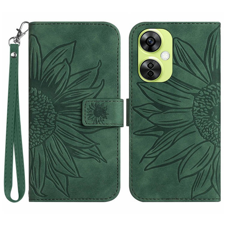 HT04 For OnePlus Nord CE3 5G / Nord CE 3 Lite 5G / Nord N30 5G Wallet Phone Case Stand Leather Cover with Hand Strap - Dark Green
