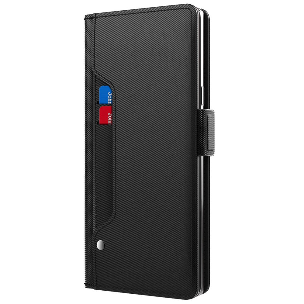 For Samsung Galaxy A04e 4G / F04 4G / M04 4G PU Leather Stand Case Mirror Phone Cover with Card Holder - Black