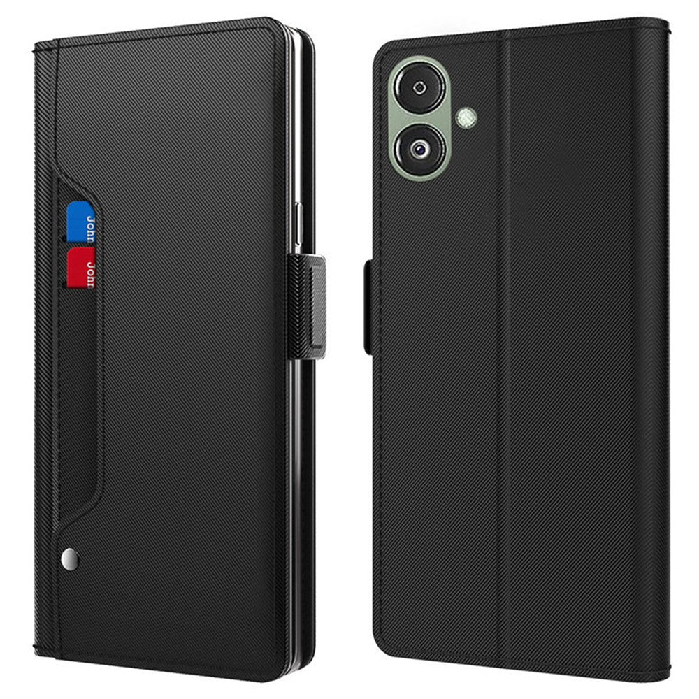 PU Leather Phone Case for Samsung Galaxy F14 5G , Mirror Phone Stand Cover with Card Holder - Black