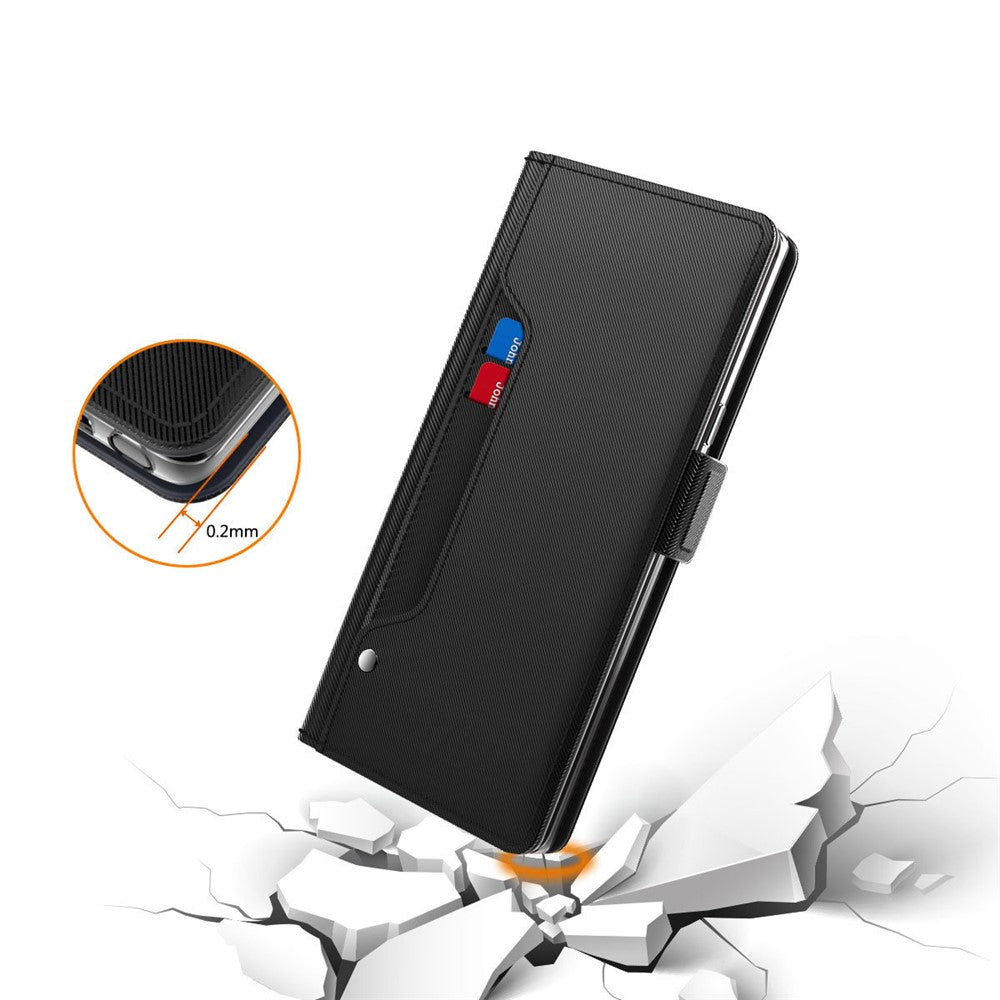 For Samsung Galaxy F54 5G / M54 5G Mobile Phone Case Mirror Card Holder PU Leather Shell Stand Cover - Black