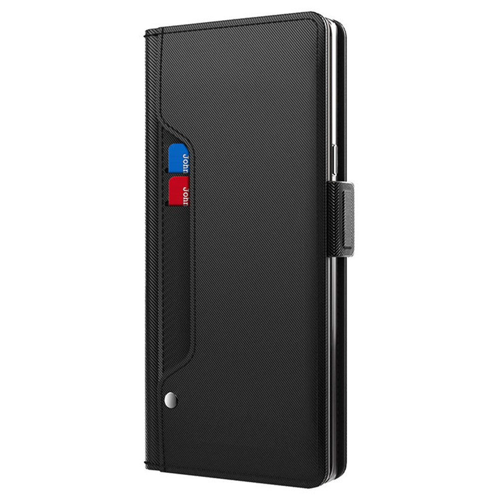 For Samsung Galaxy F54 5G / M54 5G Mobile Phone Case Mirror Card Holder PU Leather Shell Stand Cover - Black