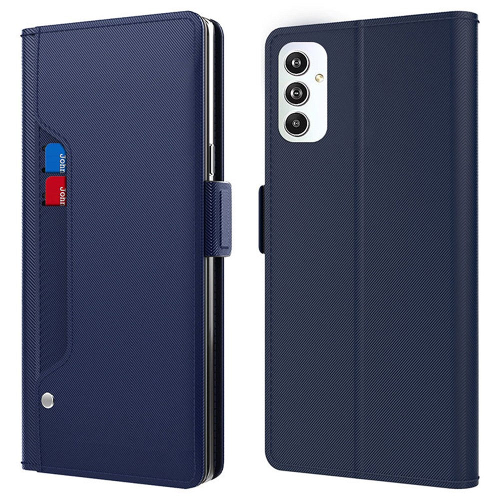 For Samsung Galaxy F54 5G / M54 5G Mobile Phone Case Mirror Card Holder PU Leather Shell Stand Cover - Blue