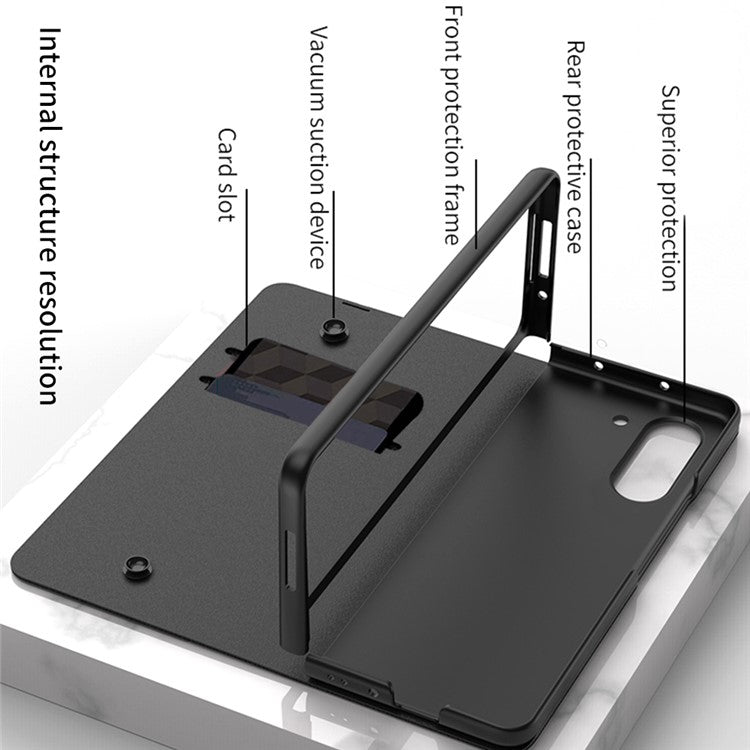 GKK For Samsung Galaxy Z Fold5 5G Pattern Printed Cover PU Leather+Tempered Glass+PC Pen Slot Phone Case (without Screen Protector) - Gold Line / Yellow