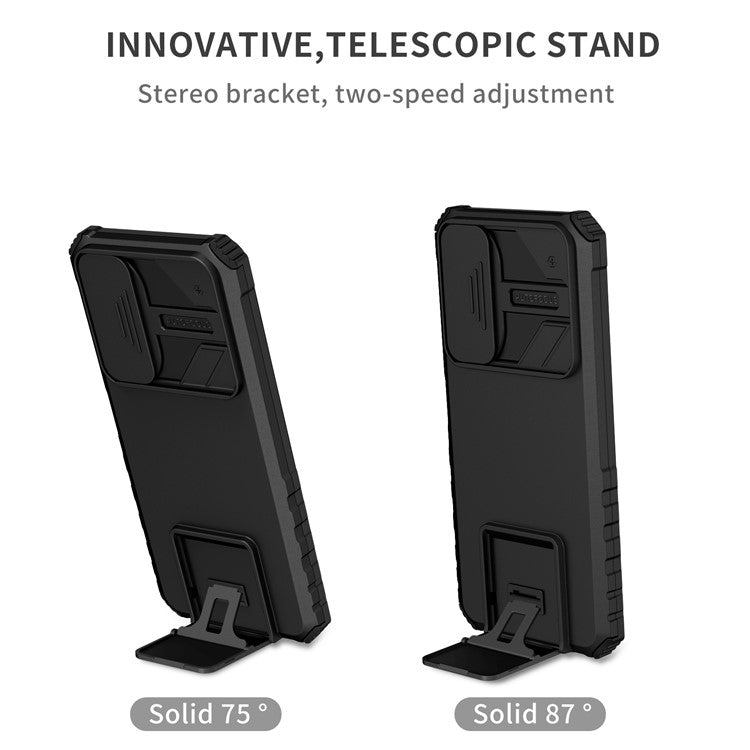 For Honor X7 Slide Camera Lid PC+TPU Cover Anti-drop Kickstand Phone Case - Black