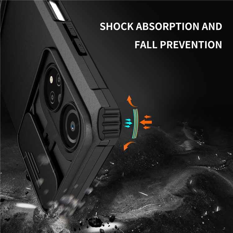 For Honor X7 Slide Camera Lid PC+TPU Cover Anti-drop Kickstand Phone Case - Black