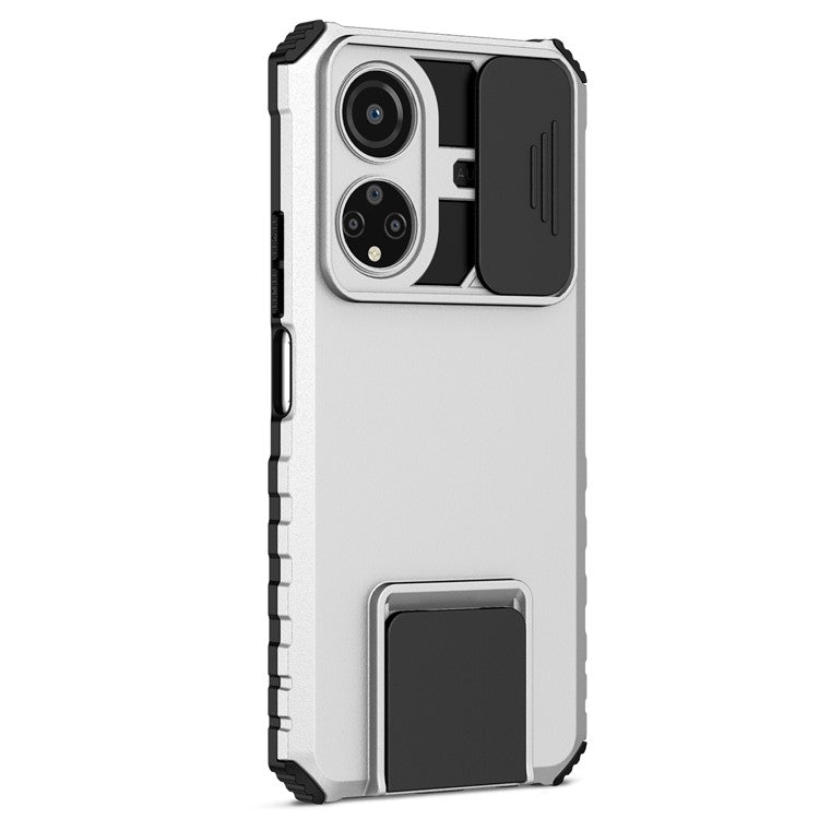 For Honor X7 Slide Camera Lid PC+TPU Cover Anti-drop Kickstand Phone Case - White