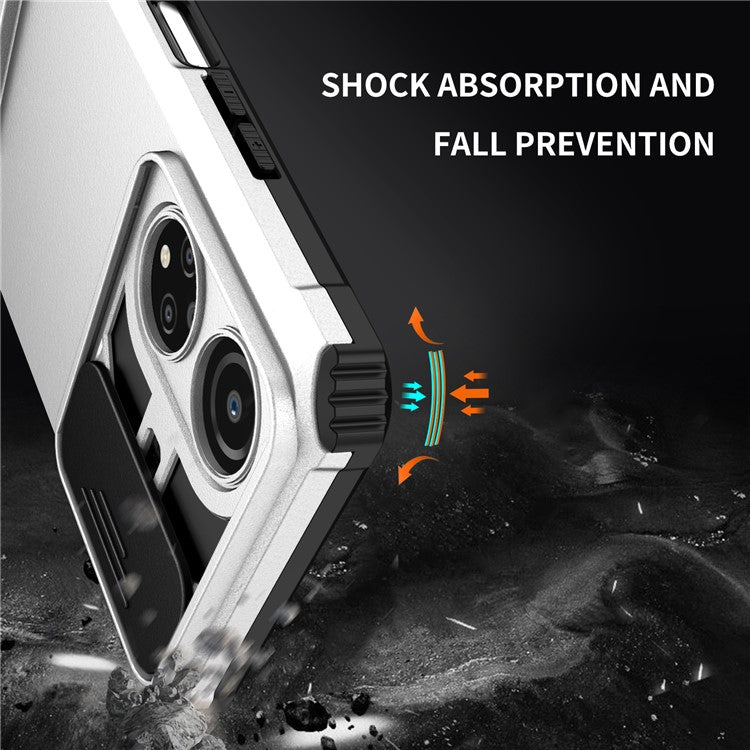 For Honor X7 Slide Camera Lid PC+TPU Cover Anti-drop Kickstand Phone Case - White