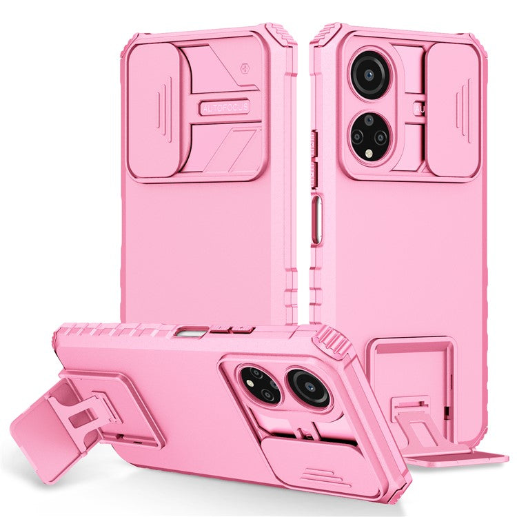 For Honor X7 Slide Camera Lid PC+TPU Cover Anti-drop Kickstand Phone Case - Pink