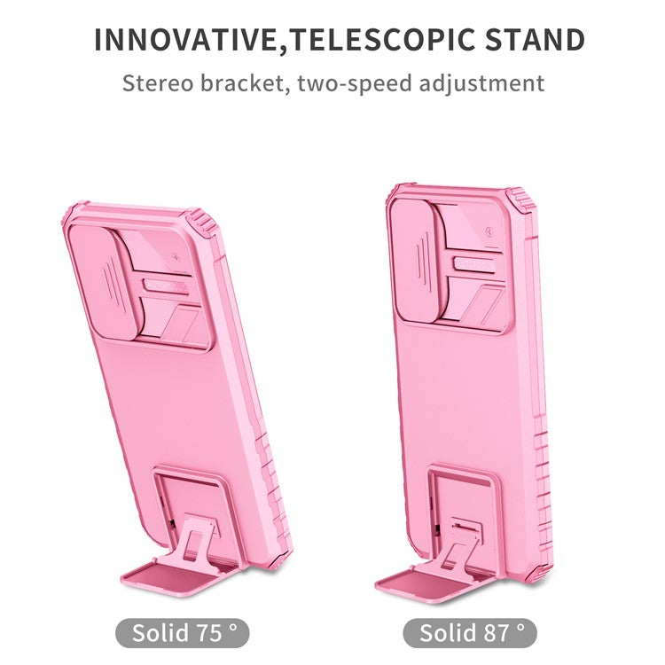 For Honor X7 Slide Camera Lid PC+TPU Cover Anti-drop Kickstand Phone Case - Pink