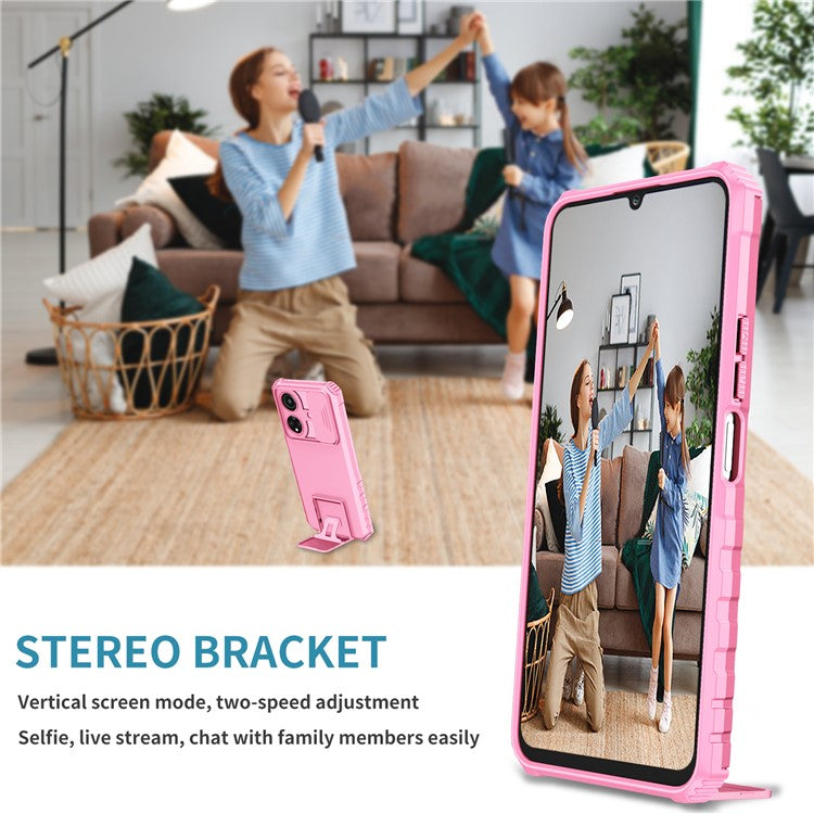 For Honor X7 Slide Camera Lid PC+TPU Cover Anti-drop Kickstand Phone Case - Pink
