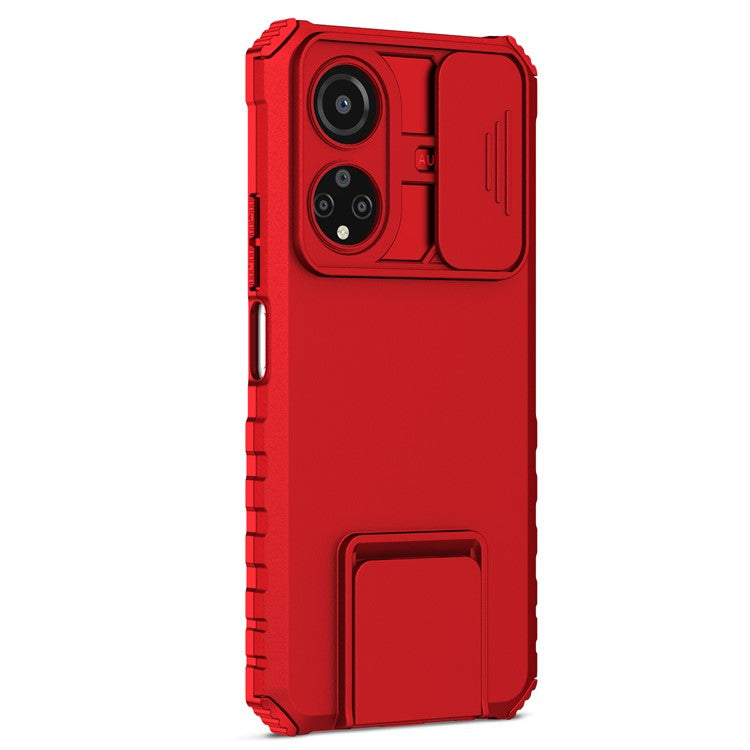 For Honor X7 Slide Camera Lid PC+TPU Cover Anti-drop Kickstand Phone Case - Red